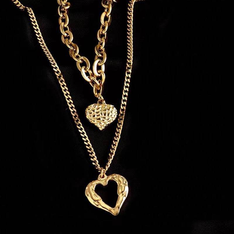 Titanium Steel Angel Wings Love Necklace Irregular Folds 2 Heart Love Necklace For Women Charm Party Accessories High-quality Fashion Jewelry Pendant Gifts - Velora