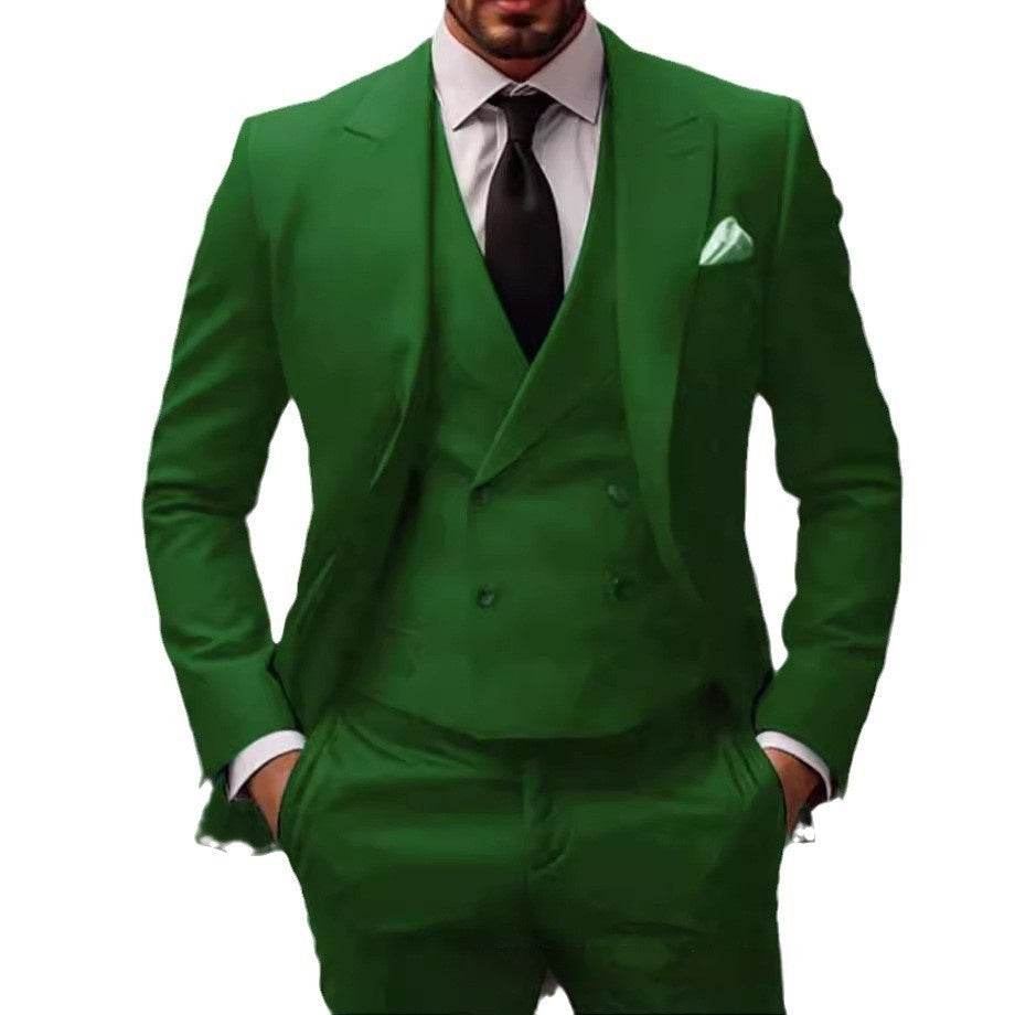 Green Plus-sized Foreign Trade Three-piece Groom Best Man Suit - Velora