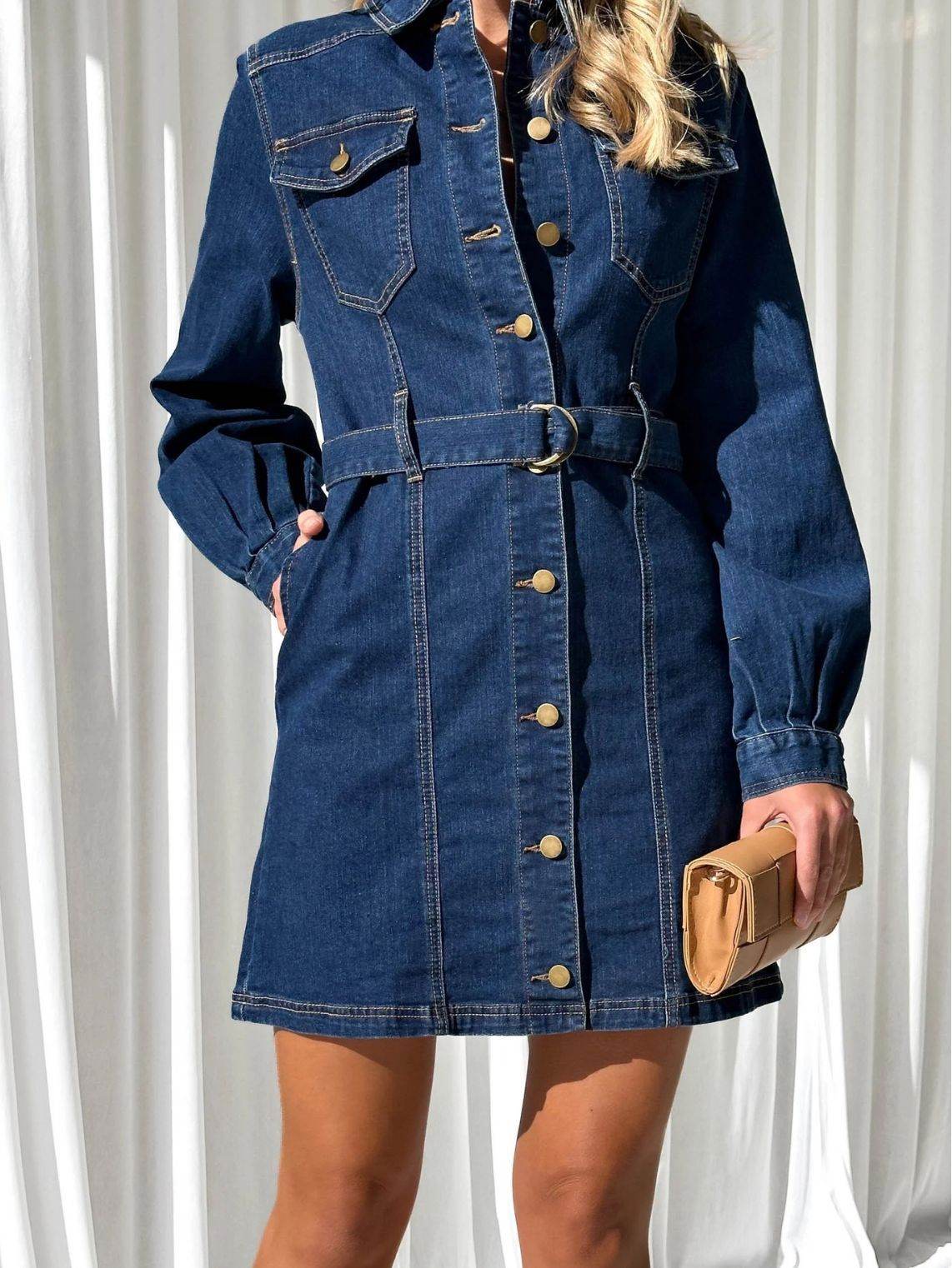 Fashion Casual Button Denim Dress Women - Velora