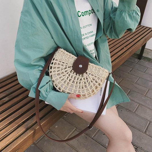 One-Shoulder Saddle Bag Fashion Messenger Straw weave Summer Bag