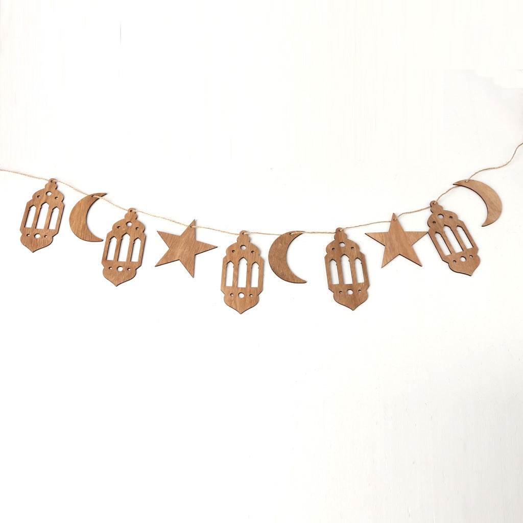 Wooden Crafts Hanging Pendants Eid Mubarak Home Ramadan Decorations