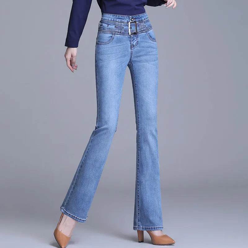 Korean Style Bootcut High-Waisted High Cotton Casual Jeans - Velora
