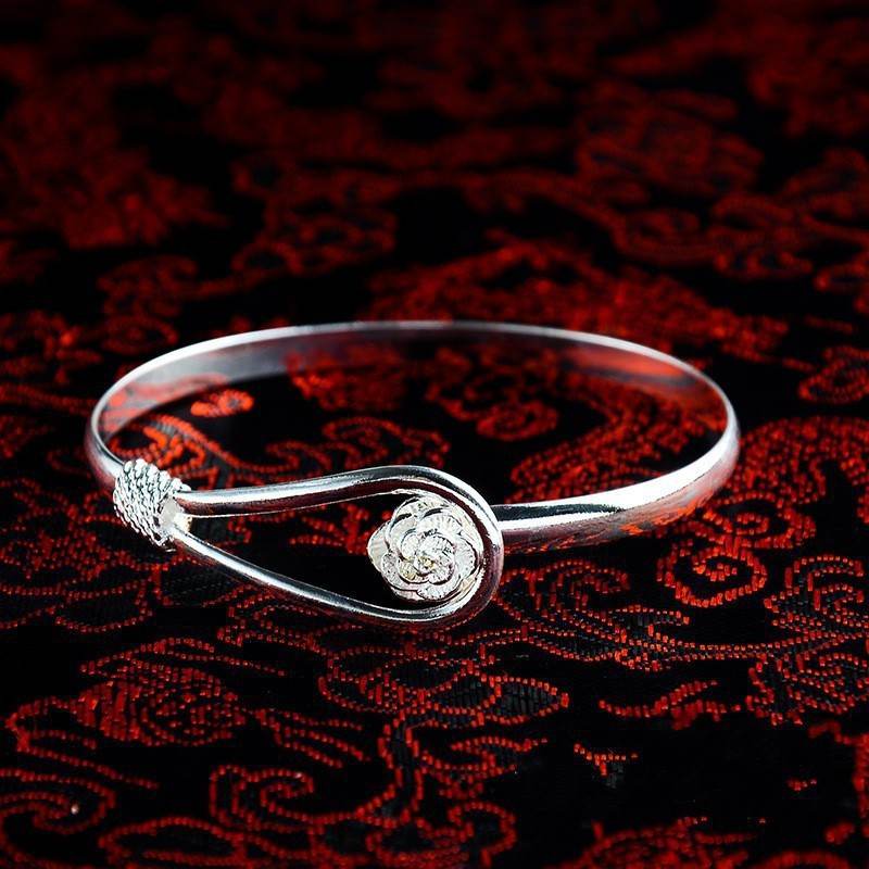 Simple Trendy Rose Flower Bracelet Female Romantic Flower silver Bracelet for ladies - Velora