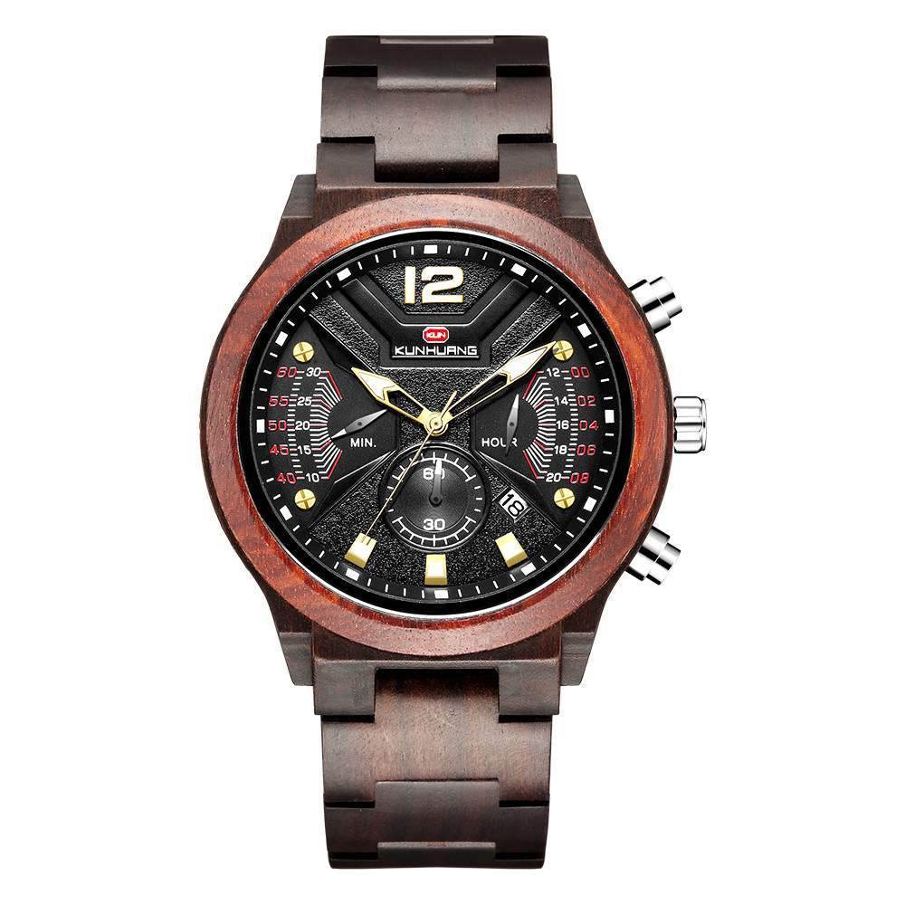 Function Chronograph Fashion Sport Quartz Wood Watch - Velora