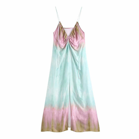 Summer New Tie-Dye Printed Underwear-Style Sling Split Long Skirt - Velora
