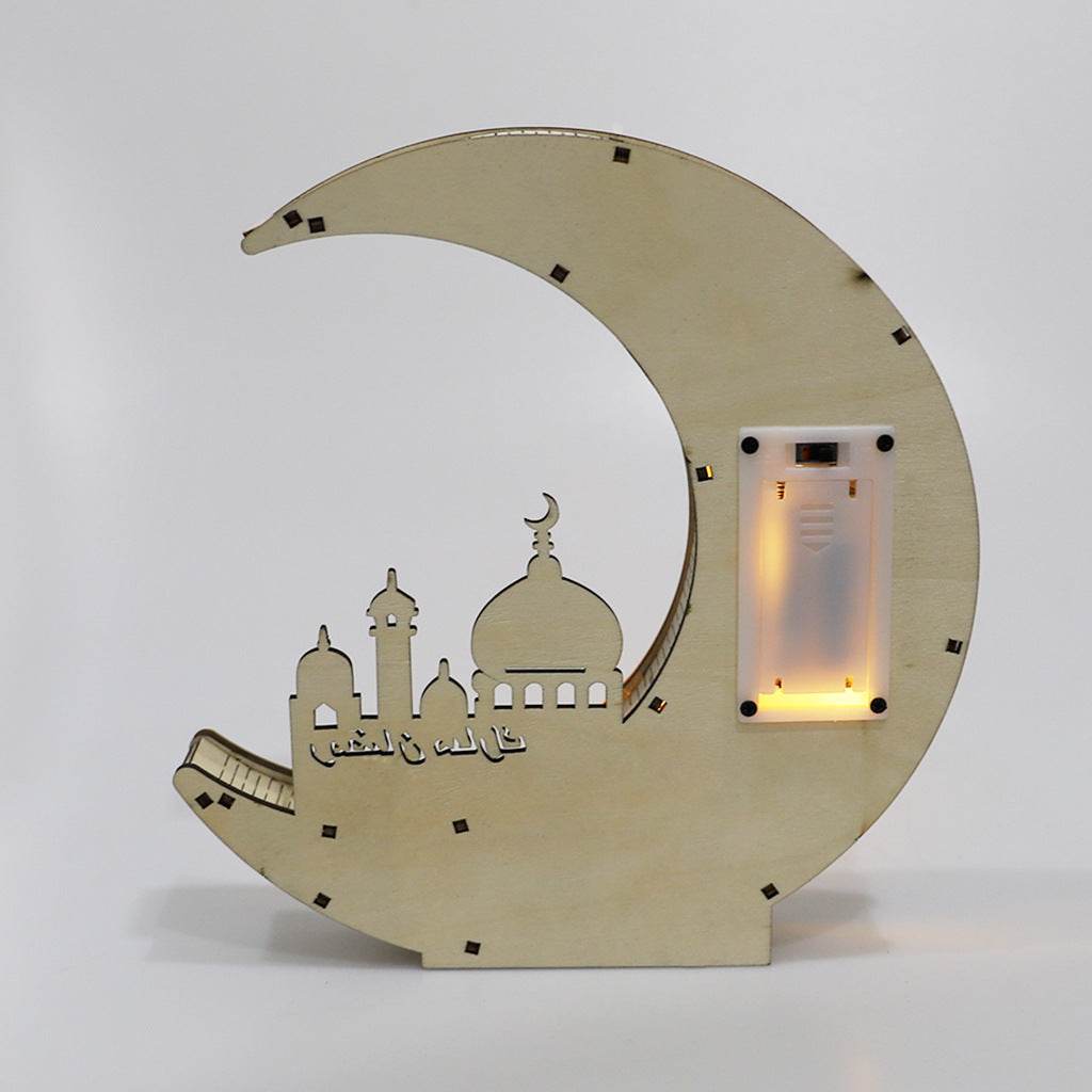Wooden Eid Mubarak Mirror Golden Moon Castle craft Hollow Letters with LED Lights decor Ornaments - Velora