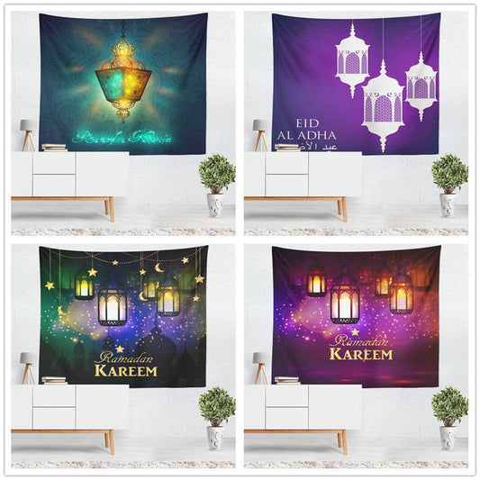 Colorful Lantern Living Room Bedroom Ramadan Tapestry Eid Mubarak Wall Carpet Mural - Velora
