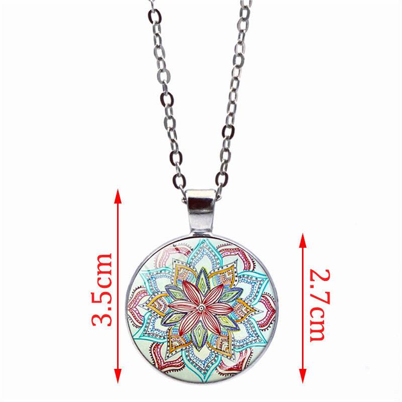 Blue Charm Mandala Necklace Buddhism Chakra Om India - Velora