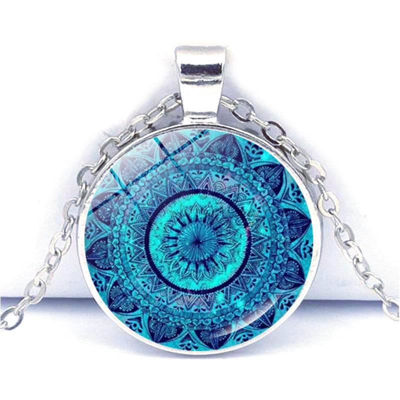 Blue Charm Mandala Necklace Buddhism Chakra Om India - Velora