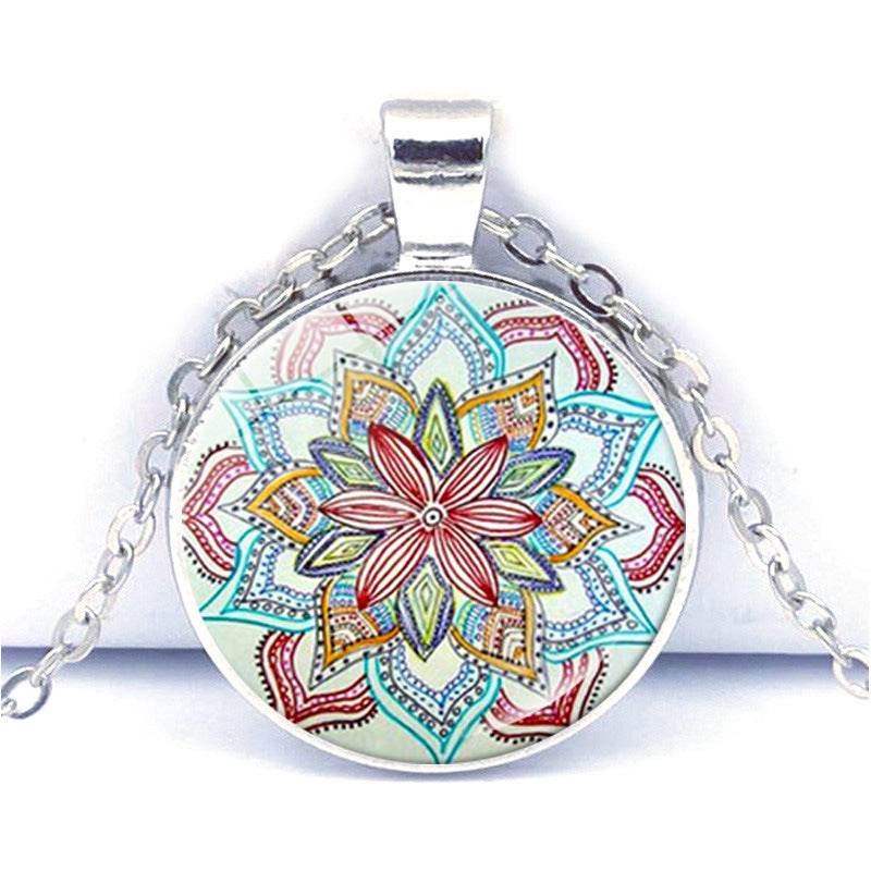 Blue Charm Mandala Necklace Buddhism Chakra Om India - Velora