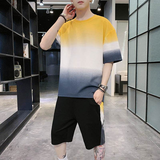 Men's Summer Leisure Tracksuit Thin T-Shirt 2 Sets Outfit Sport Set Short Sleeve - Velora