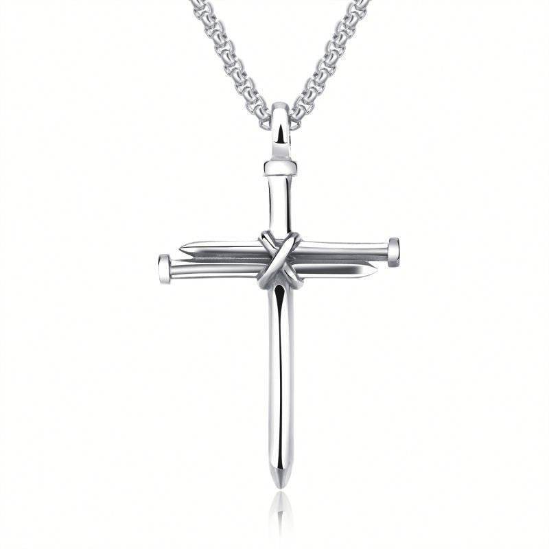 Steel Gold Black Color Fashion Mens Iron Nail Cross Pendant Necklace Stainless Steel 3mm Round Box Chain Jewelry Gift For Men - Velora