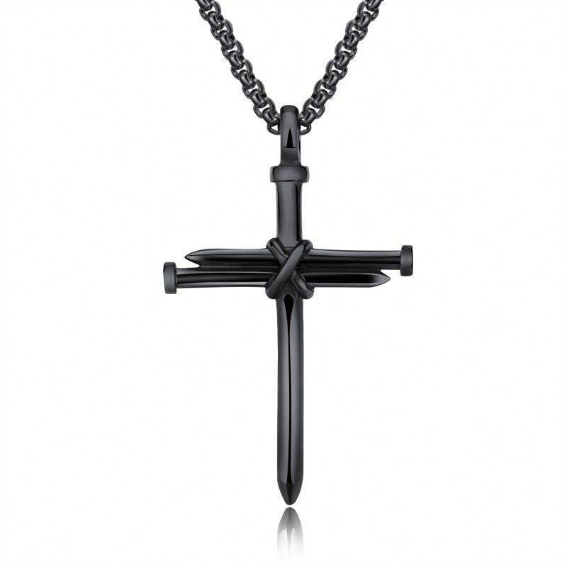 Steel Gold Black Color Fashion Mens Iron Nail Cross Pendant Necklace Stainless Steel 3mm Round Box Chain Jewelry Gift For Men - Velora