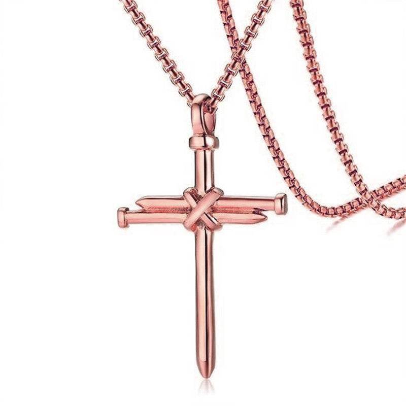 Steel Gold Black Color Fashion Mens Iron Nail Cross Pendant Necklace Stainless Steel 3mm Round Box Chain Jewelry Gift For Men - Velora