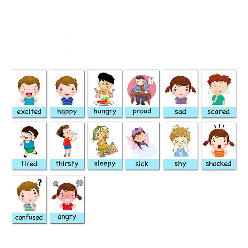 14 pcs Kids Learning Emotions Cognitive Flash Cards - Velora