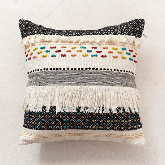Handmade India Morocco Knitting Woven Pillow Cushion Cover Nordic Boho Bohemia tassels Lumbar throw pillow cover - Velora