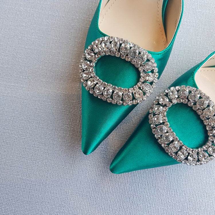 Crystal Rhinestone Baotou Women's Sandals Stiletto Pointed Fashion Ladies Style Bride High Heel Wedding Shoes - Velora