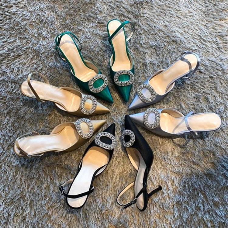 Crystal Rhinestone Baotou Women's Sandals Stiletto Pointed Fashion Ladies Style Bride High Heel Wedding Shoes - Velora