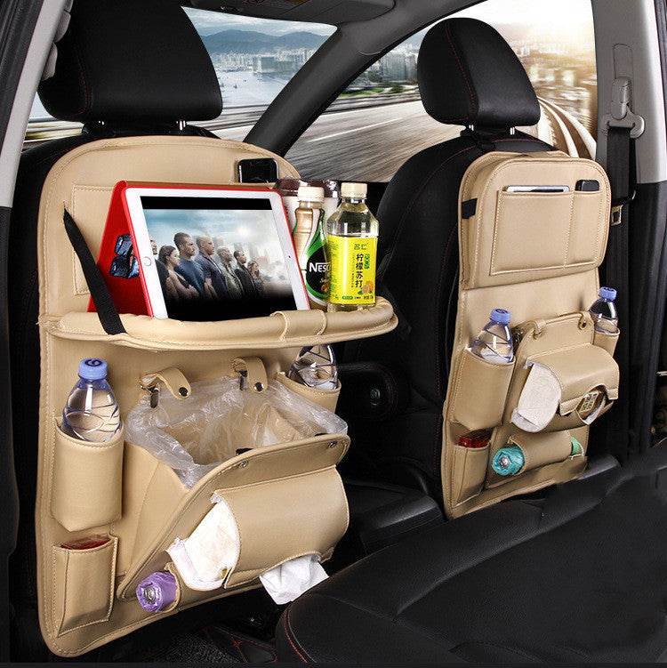 PU Leather Car Storage Bag Multifunction Seat Back Tray Hanging Bag Waterproof Car Organizer Automotive Interior Accessories - Velora