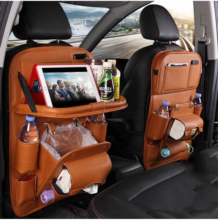 PU Leather Car Storage Bag Multifunction Seat Back Tray Hanging Bag Waterproof Car Organizer Automotive Interior Accessories - Velora
