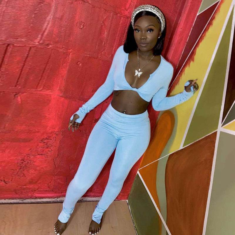 FQLWL Casual Summer 2 Two Piece Set Women Pink Outfit Long Sleeve Crop Top Leggings Women Joggers Matching Sets Ladies Tracksuit - Velora