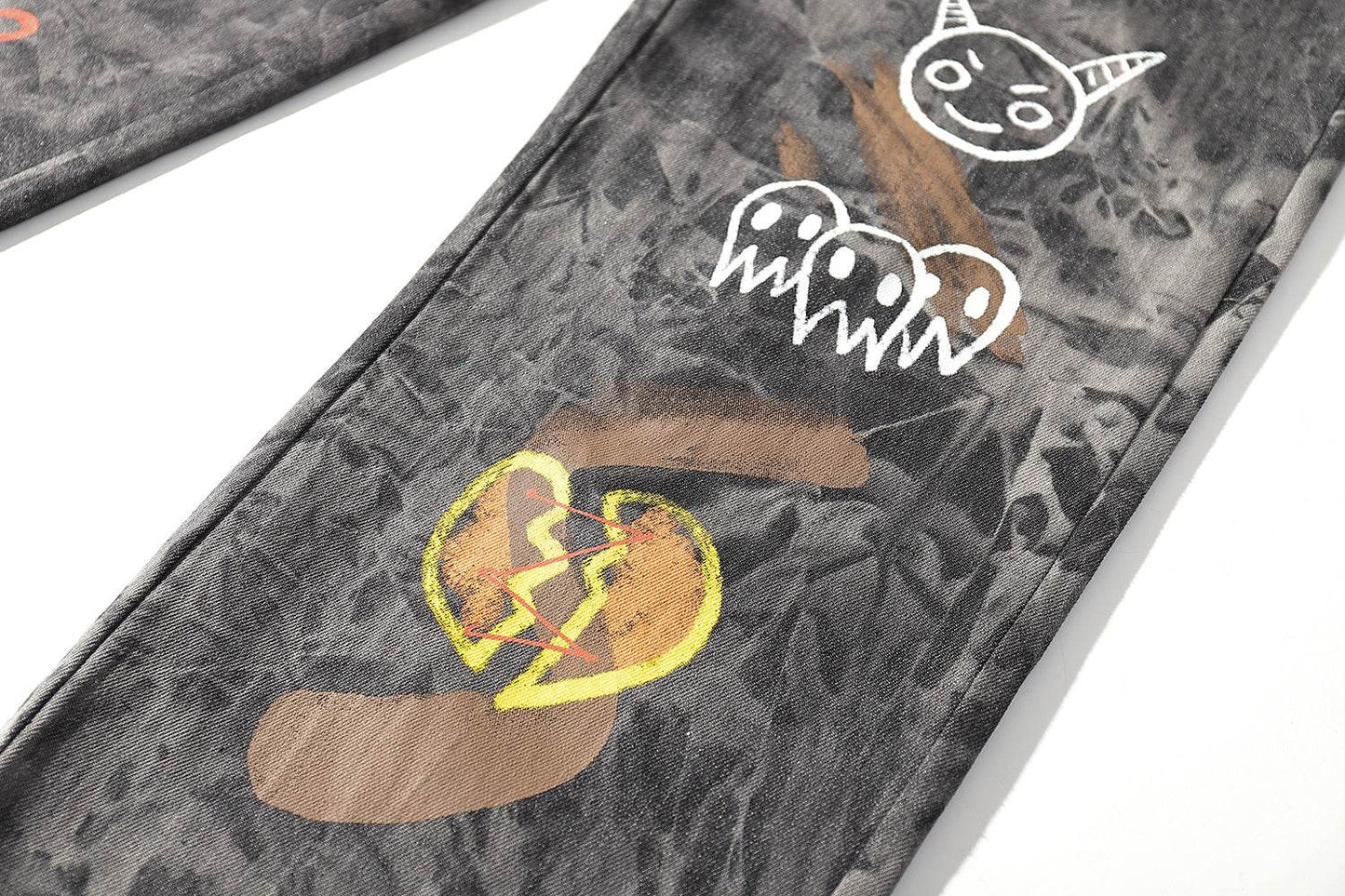 Streetwear Men Loose Denim Pants Graffiti Print Black Vintage Denim Pants Harajuku Joggers Trousers Cotton Jeans - Velora