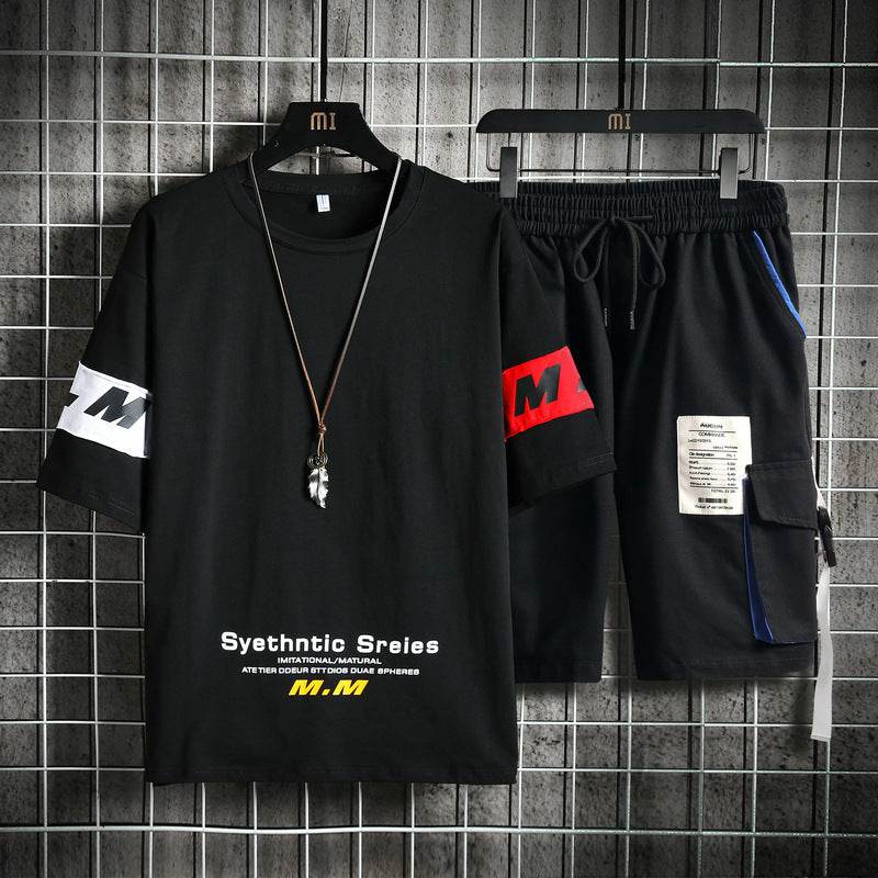 Summer Men's Sets Track Suit Mens Casual Loose Short-sleeved T-shirt Shorts 2-piece Sets Cotton Print Large Size - Velora