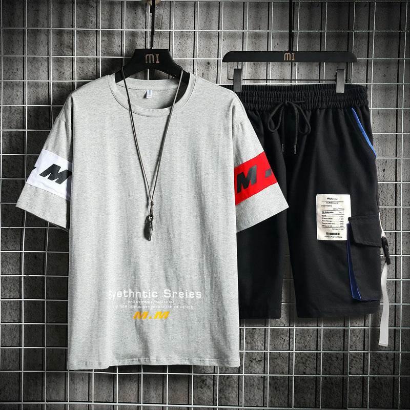 Summer Men's Sets Track Suit Mens Casual Loose Short-sleeved T-shirt Shorts 2-piece Sets Cotton Print Large Size - Velora