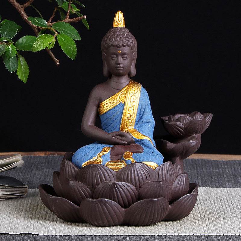 Sitting Lotus Bodhisattva India Thailand Buddha Statue Purple Clay High Mountain Flowing Water Ceramic Aromatherapy Oven Lotus Cross-border Creative Decoration - Velora