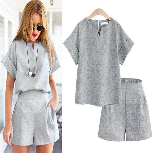 Suit-Set Short Short-Sleeve-Sets Office Trytree Female Plus-Size Casual Women Summer - Velora