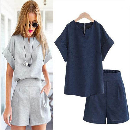 Suit-Set Short Short-Sleeve-Sets Office Trytree Female Plus-Size Casual Women Summer - Velora