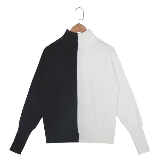 Casual Simple Contrast Color Turtleneck Sweater - Velora