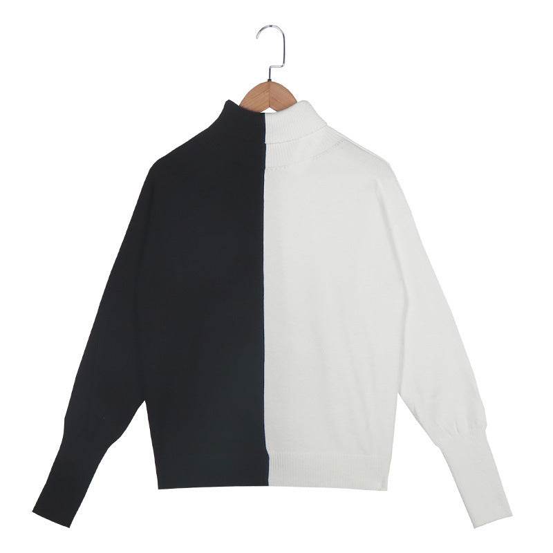 Casual Simple Contrast Color Turtleneck Sweater - Velora
