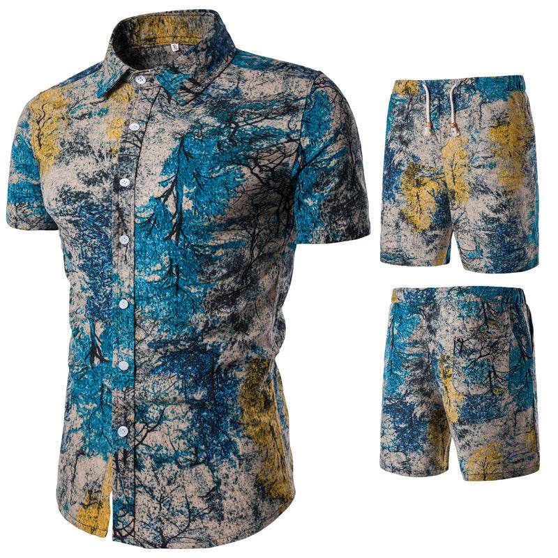 Fashion Men's Printed Short-Sleeved Shirt Suit - Velora