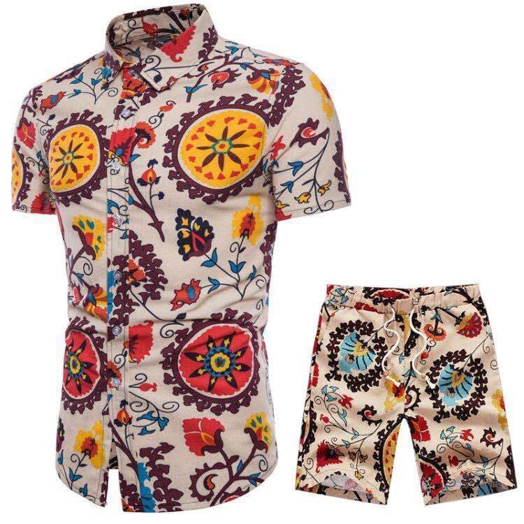 Fashion Men's Printed Short-Sleeved Shirt Suit - Velora