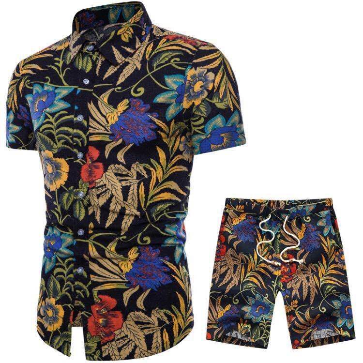 Fashion Men's Printed Short-Sleeved Shirt Suit - Velora