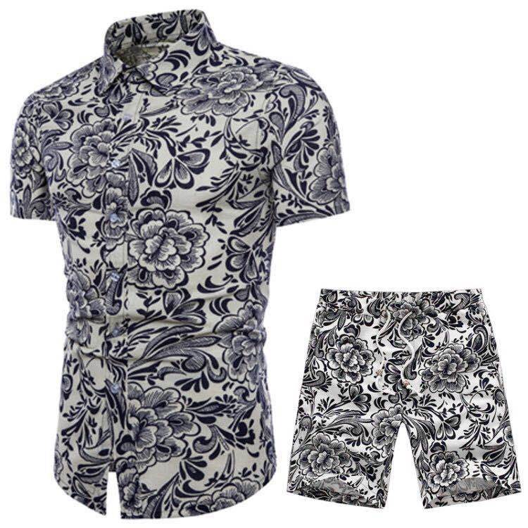 Fashion Men's Printed Short-Sleeved Shirt Suit - Velora