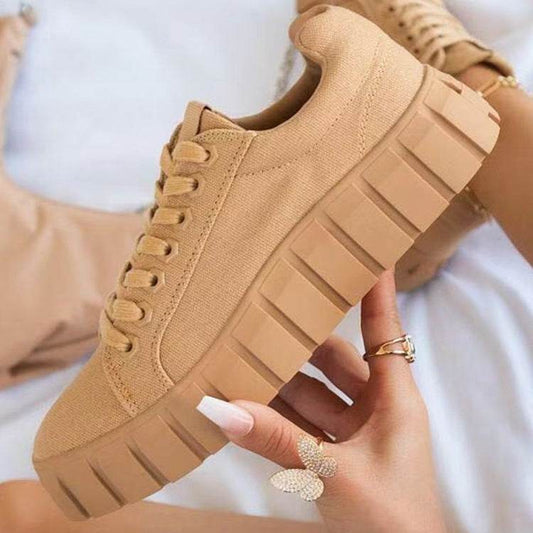 Lace-up Canvas Shoes Summer Round Toe Platform Single Shoes For Women Sneakers - Velora