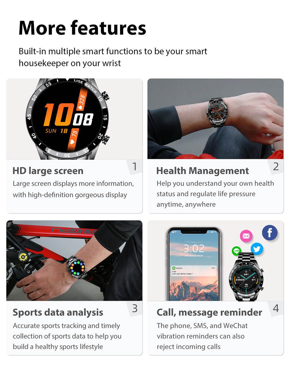 Lige's New Smart Watch Upgrade Smart Wearable Watch - Velora