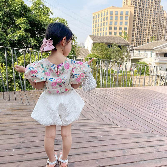 Summer New Korean Children's Clothing Girls Floral Shirt Suit - Velora