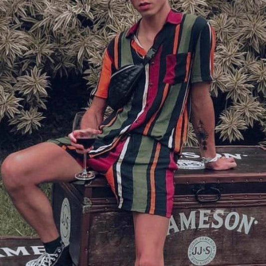 Man Vintage Printing Hawaiian Suits Men Summer Sets Short - Velora