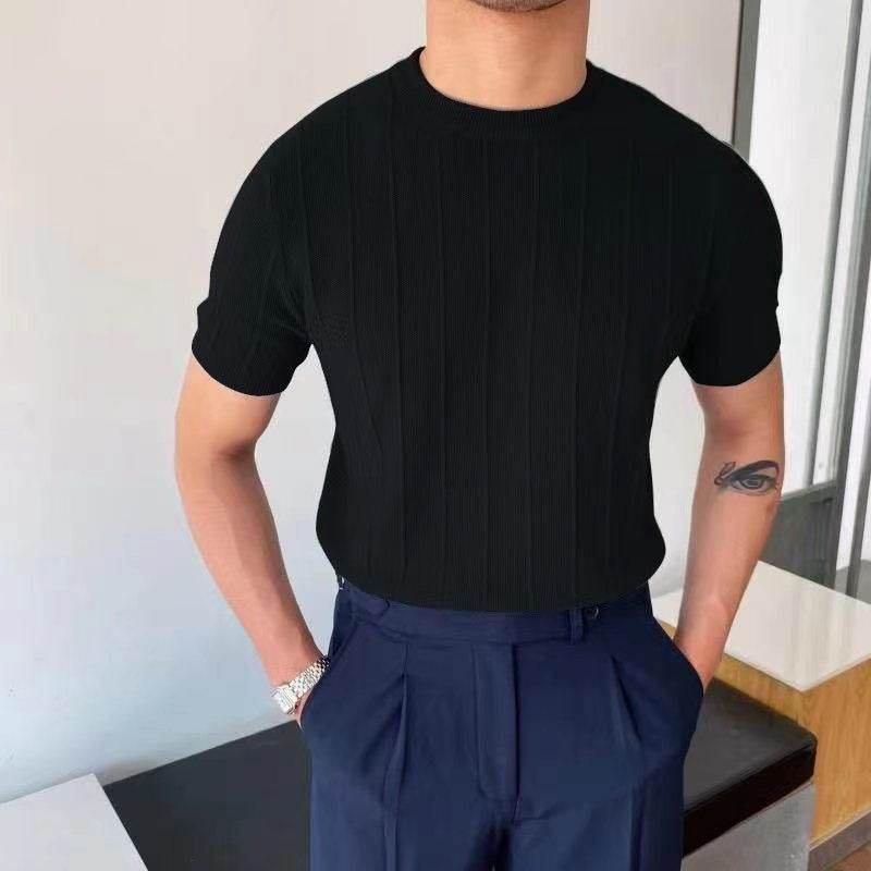 Short Sleeve Knitted T-shirt Summer Men's Light Round Neck Thin Tops - Velora