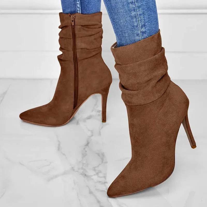 Pointed Toe Stiletto Heel Ankle Boots For Women Side Zipper Shoes - Velora
