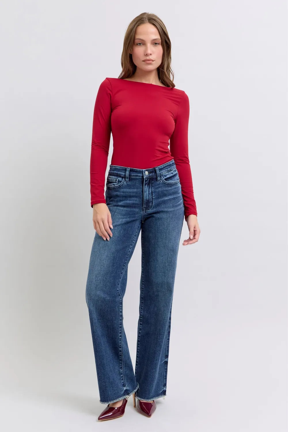 Judy Blue Full Size Raw Hem Mid Rise Jeans - Velora
