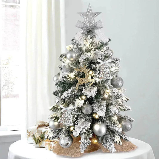 2ft Mini Christmas Tree Decoration With Flocked Snowflakes, Xmas Ornaments For Table Top For Home & Office - Velora