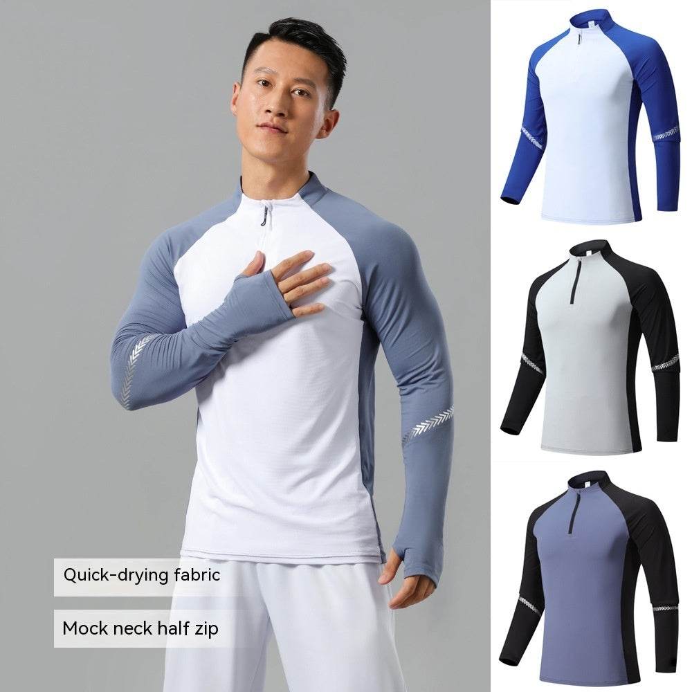Mock Neck Half Zip Workout top for Men Long Sleeve exercise top - Velora