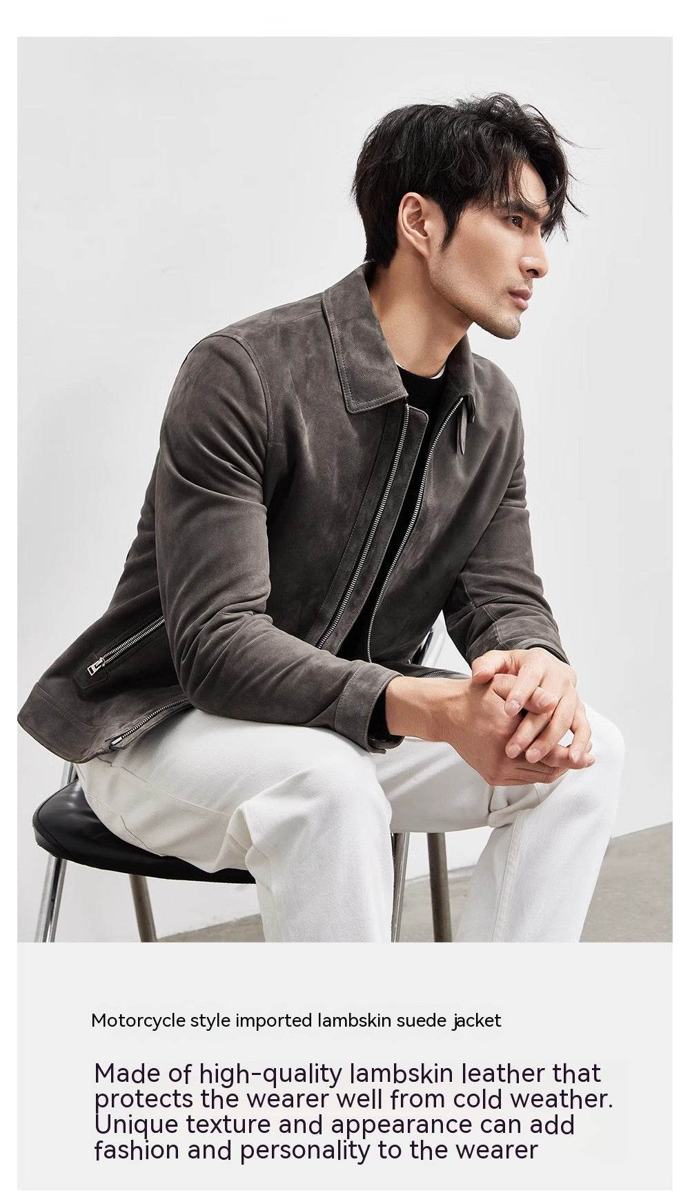Sheepskin Light Luxury Suede Genuine Leather Clothes Men's Imported Lambskin Suede Lapel Biker's Leather Jacket Men's Autumn Coat - Velora