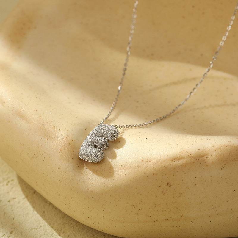 Silver 26 Letter Bubble Necklace For Women Full Diamond - Velora