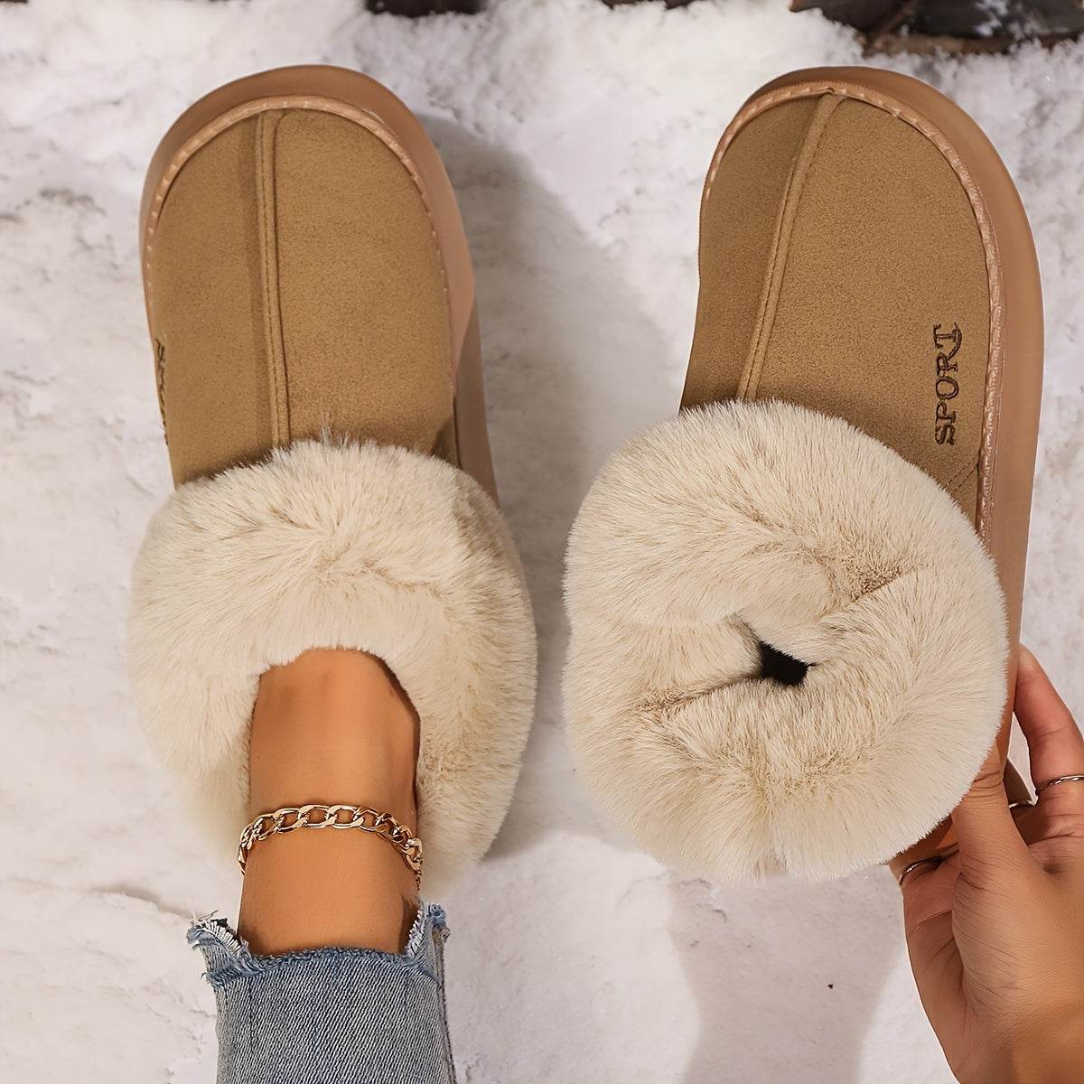 Cozy Plush Soft Slippers Shoes For Women Non-Slip Platform Shoes With Faux Fur Lining Mute Sole And Comfortable Fit For Indoor Wear - Velora
