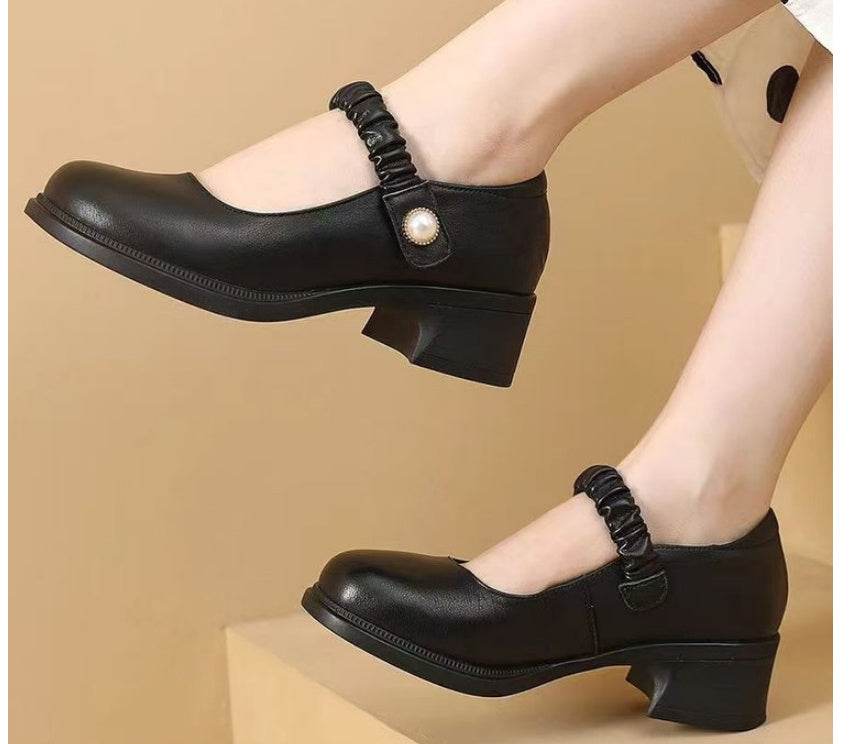 Mary Jane Leather Shoes Women's Pearl Japanese Style - Velora
